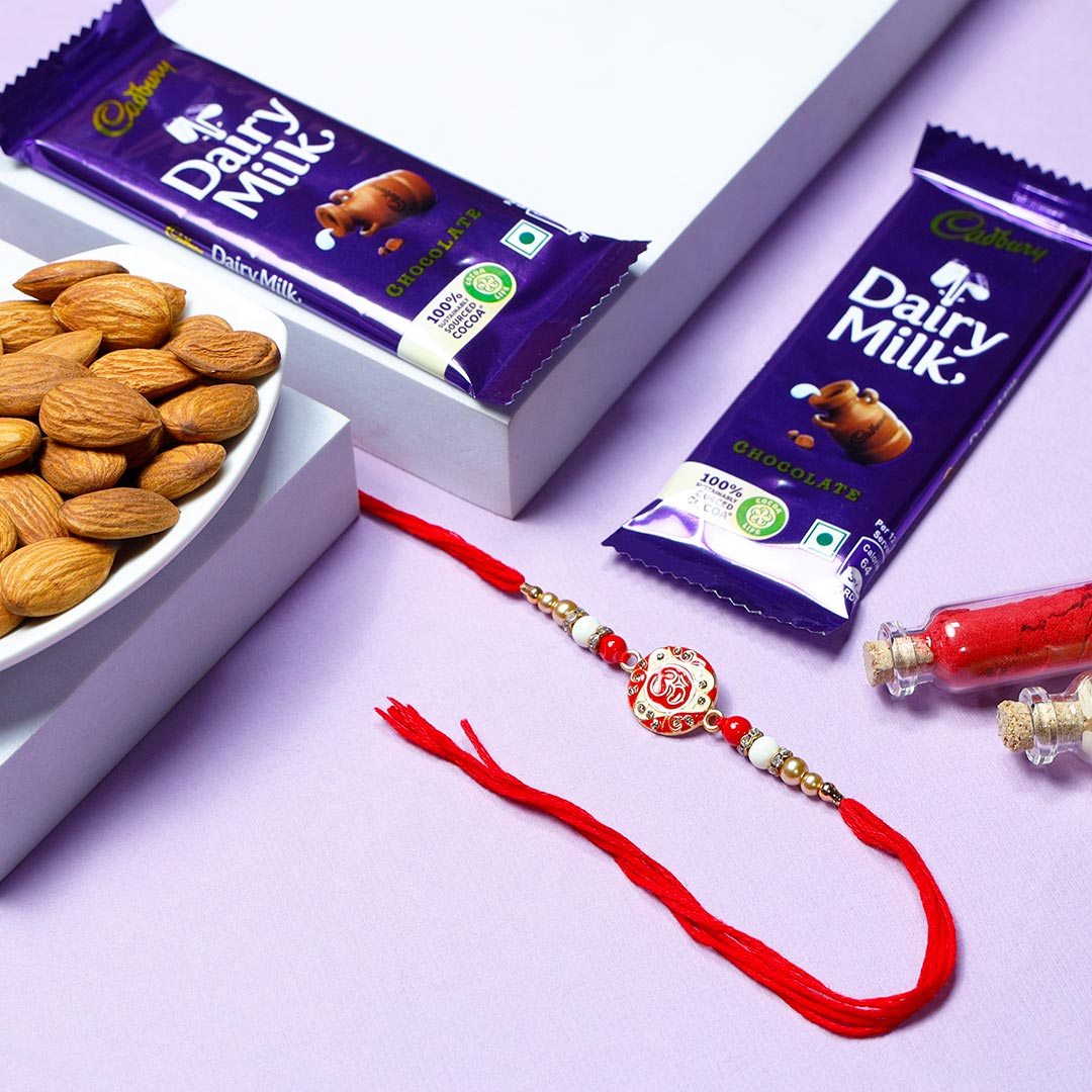 Order OM Rakhi With Dry Fruits & Chocolates Online